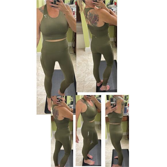 Gymshark NWOT Flex Dry Knit Cutout Workout Set small Olive Green 2 Piece - Picture 1 of 15